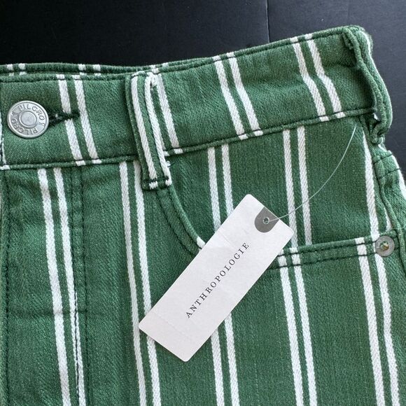 NWT Anthropologie Pilcro Green Striped High Rise Denim Raw Hem Short Women Sz 25 - Picture 6 of 16